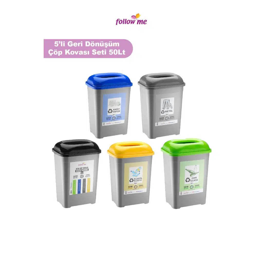 50 Litre Sıfır Atık Geri Dönüşüm Seti (5'li Takım)
