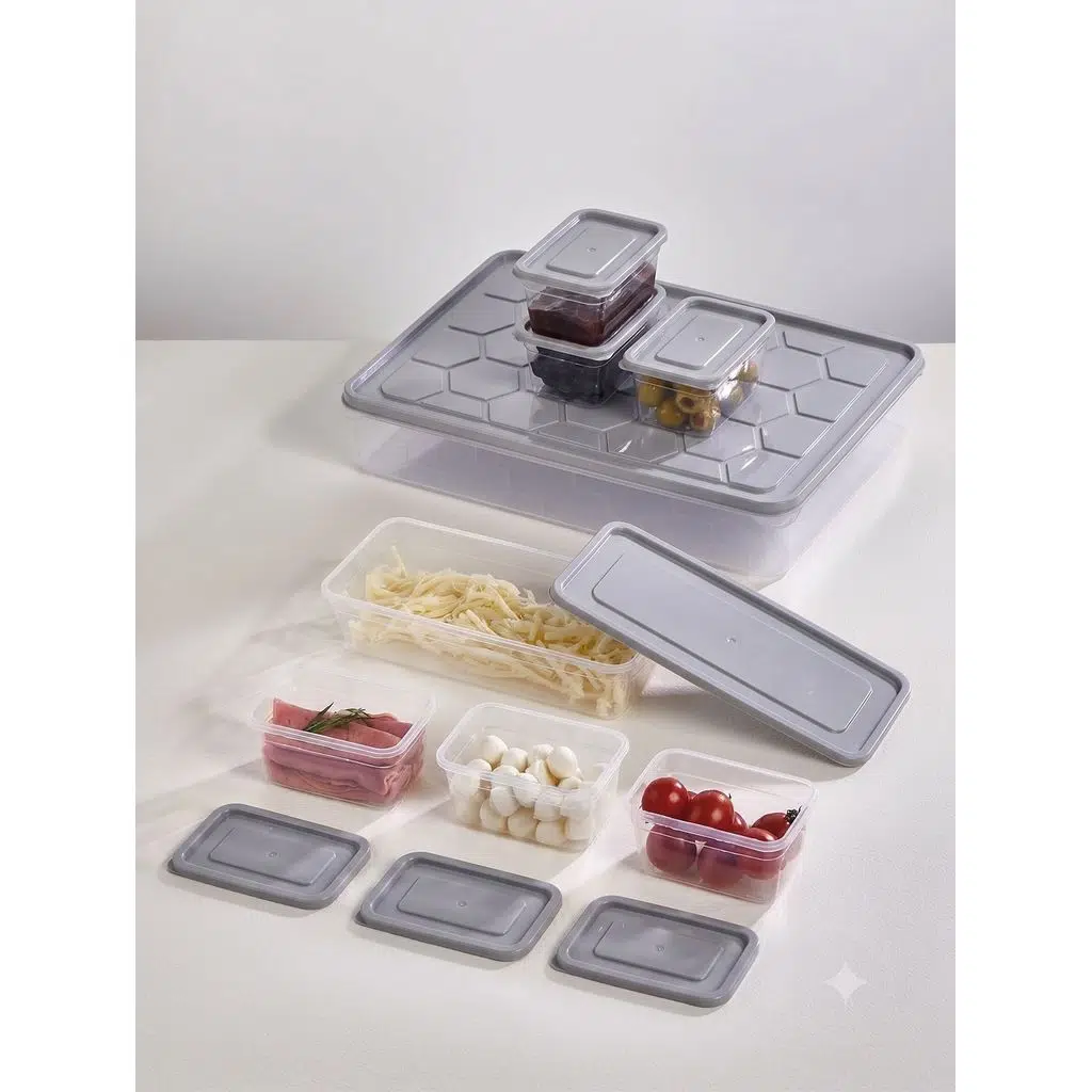 8 Parça Organizer Saklama Kabı - Buzdolabı ve Kahvaltılık Düzenleyici Bej