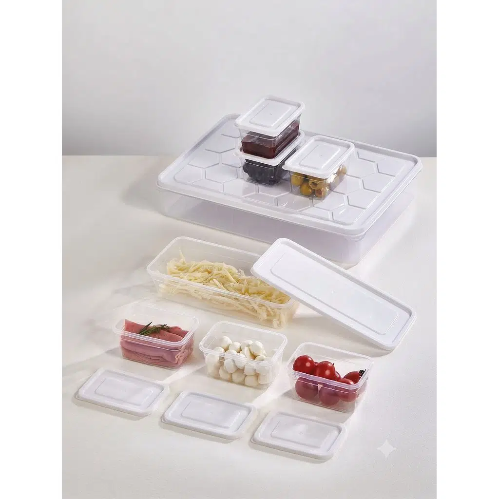 8 Parça Organizer Saklama Kabı - Buzdolabı ve Kahvaltılık Düzenleyici Beyaz
