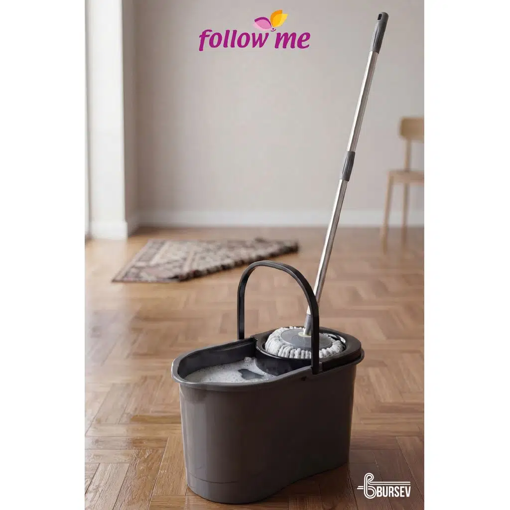 Follow Me Döner Başlıklı Mikrofiber Temizlik Seti 19 Lt (Metalik Gri) 