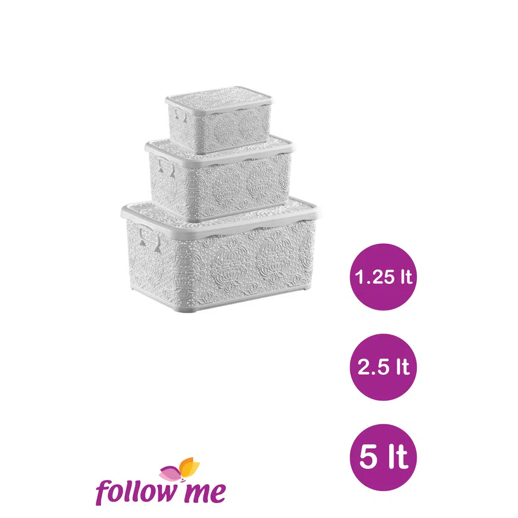 Nakış Çok Amaçlı Kutu 3'lü Set (Beyaz)(1.25lt - 2.5lt - 5lt)