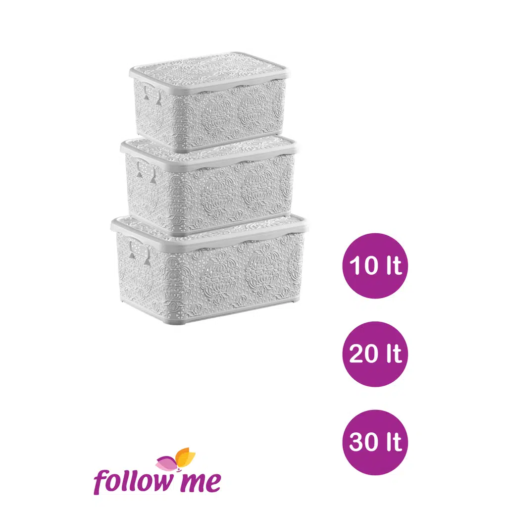 Nakış Çok Amaçlı Kutu 3'lü Set (Beyaz)(10lt - 20lt - 30lt)
