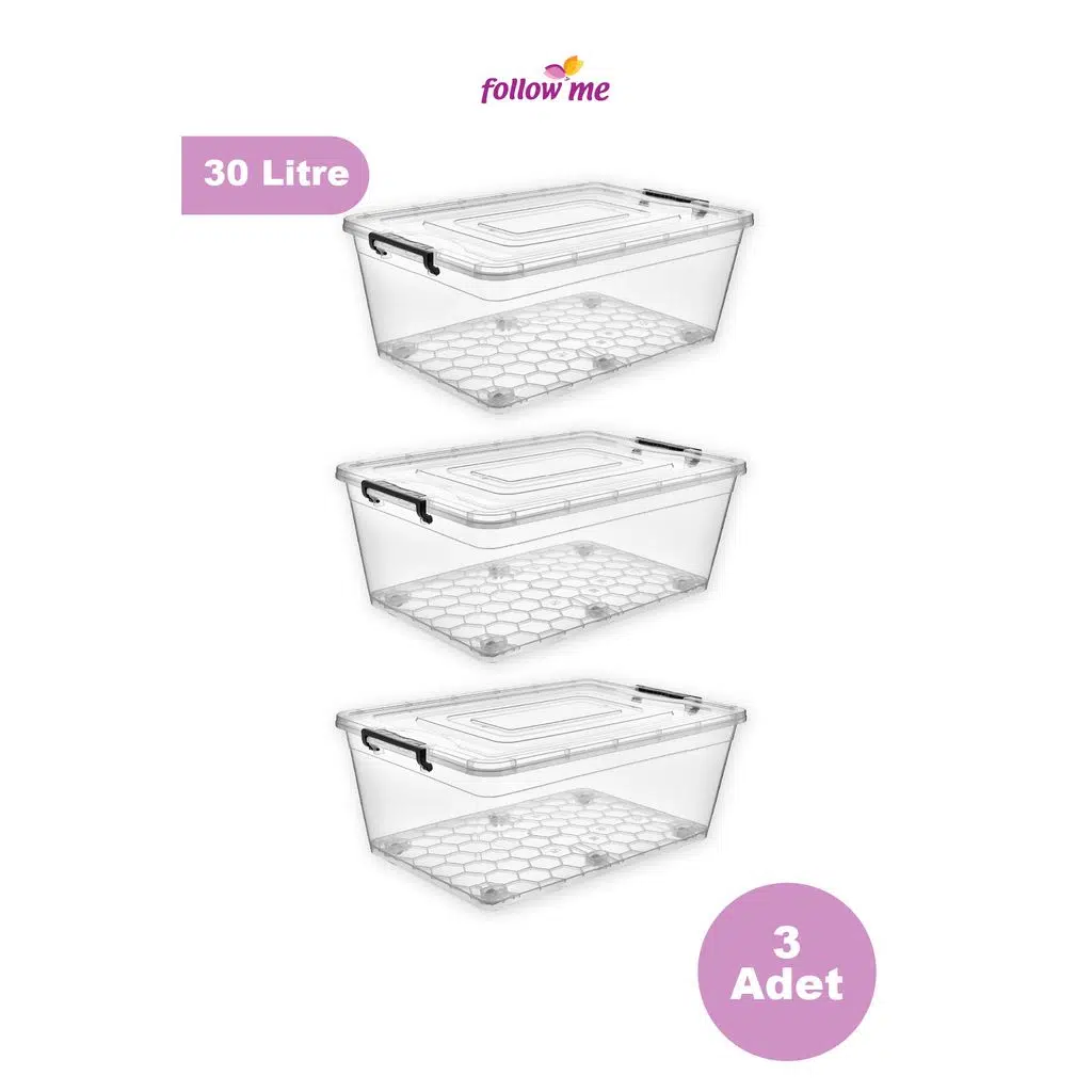 Petek Tekerlekli Kilitli Saklama Kutusu 30LT 3 Adet