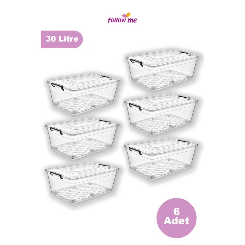 Petek Tekerlekli Kilitli Saklama Kutusu 30LT 6 Adet